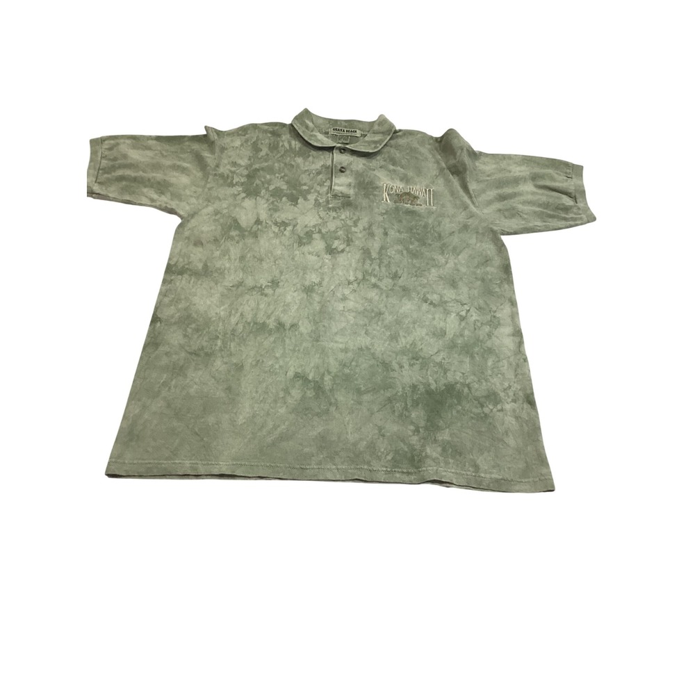Vintage Guava Beach Resortwear Green Tie Dye Kona Hawaii Big Island Polo Shirt L